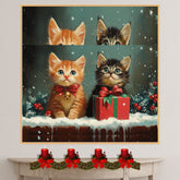 "Snowy Paws: Adorable Kittens in Winter Wonderland" Cute Cats Playing in the Snow on Ready to Hang 1.5" Thick Canvas Wrap, Floating Framed Canvas, Flat Rolled Canvas